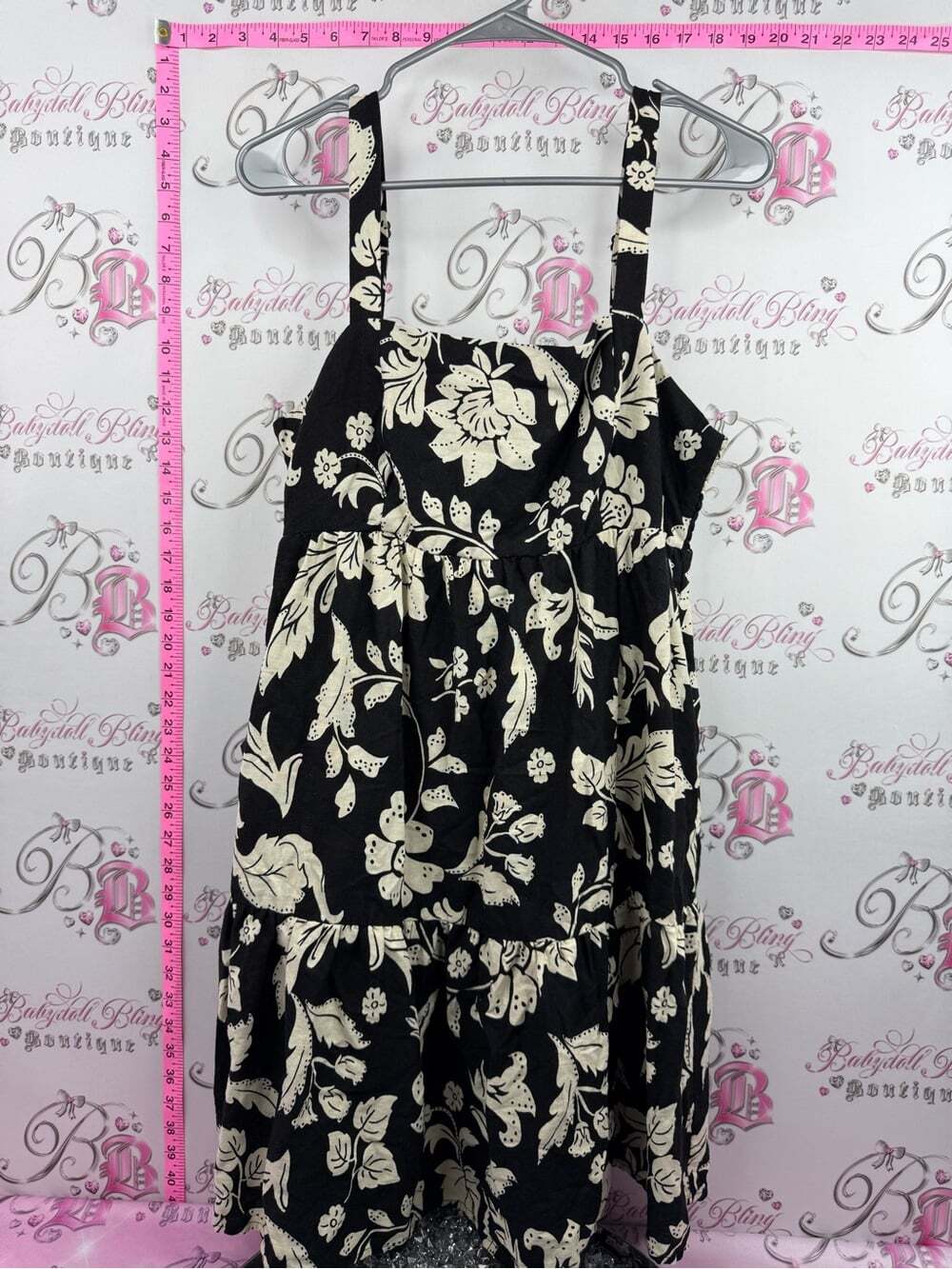 Dalia dress ruffle smocked Black and Cream Floral Tiered Sundress